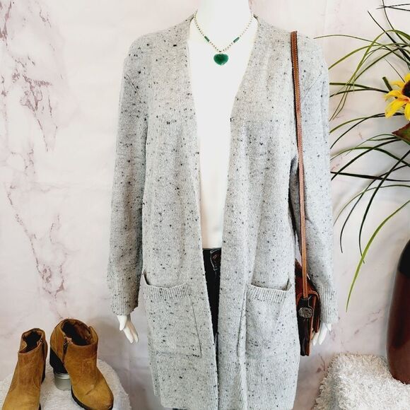 Madewell open front speckled soft knit grey cardigan - Picture 1 of 8